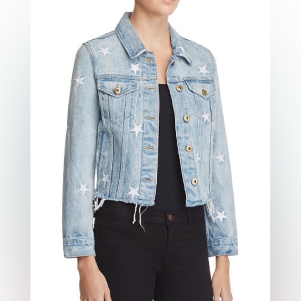 Pistola Brando Star Embroidery Cropped Denim Jacket Zodiac Wash - S - Picture 4 of 14